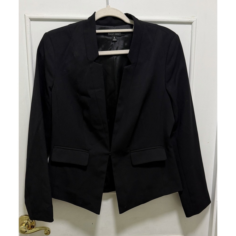 Ellen‎ Tracy Structured Blazer Jacket Women's Size 4 Black Minimalist Modern